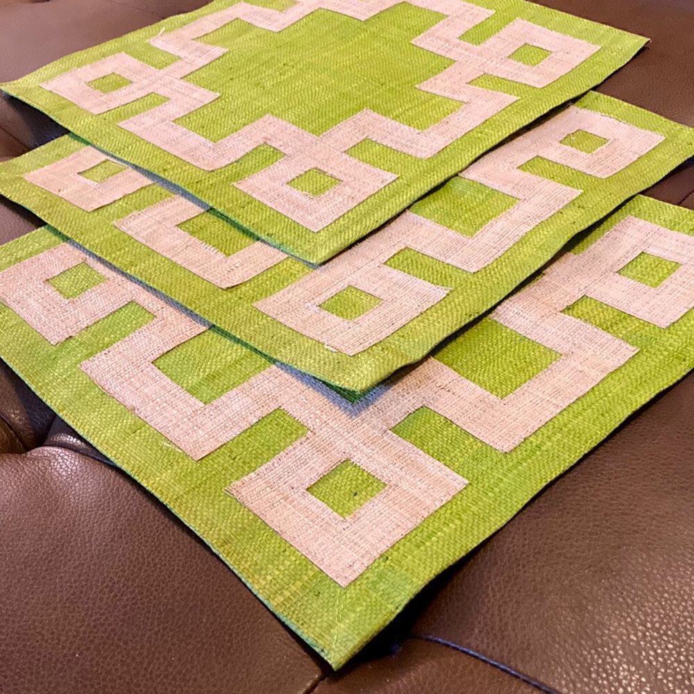 Pomegranate Square Green Rice Paper Placemats 13.5” Square